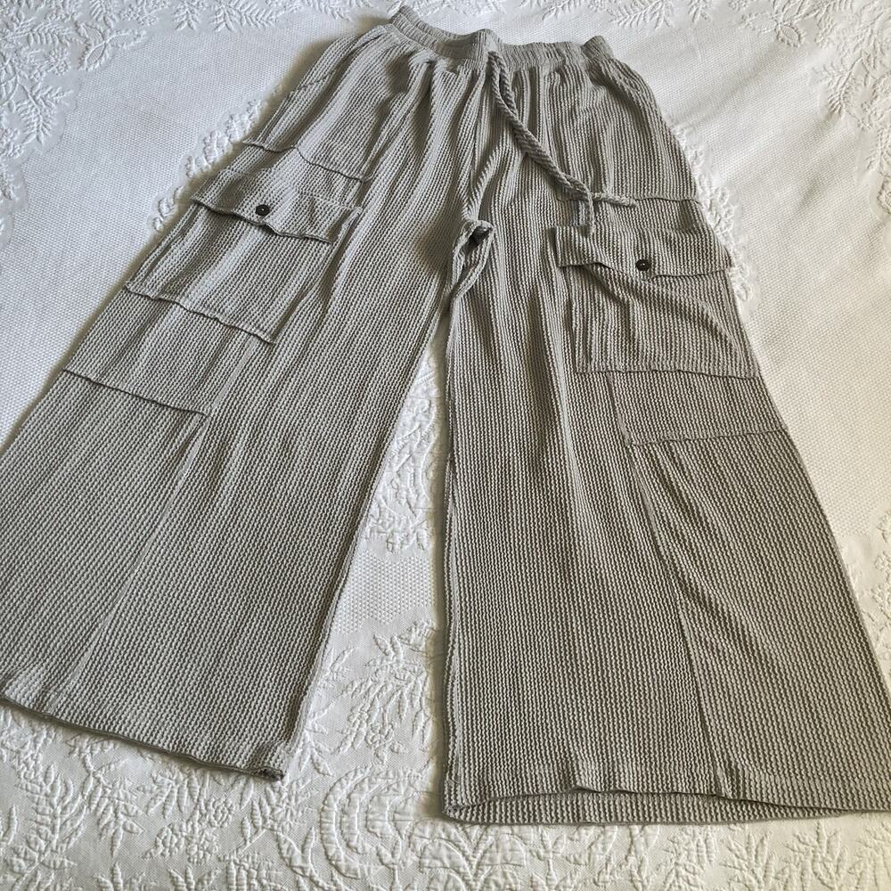 Blumin wide leg cargo pants Lagenlook ribbed pull on USA made stretch Large